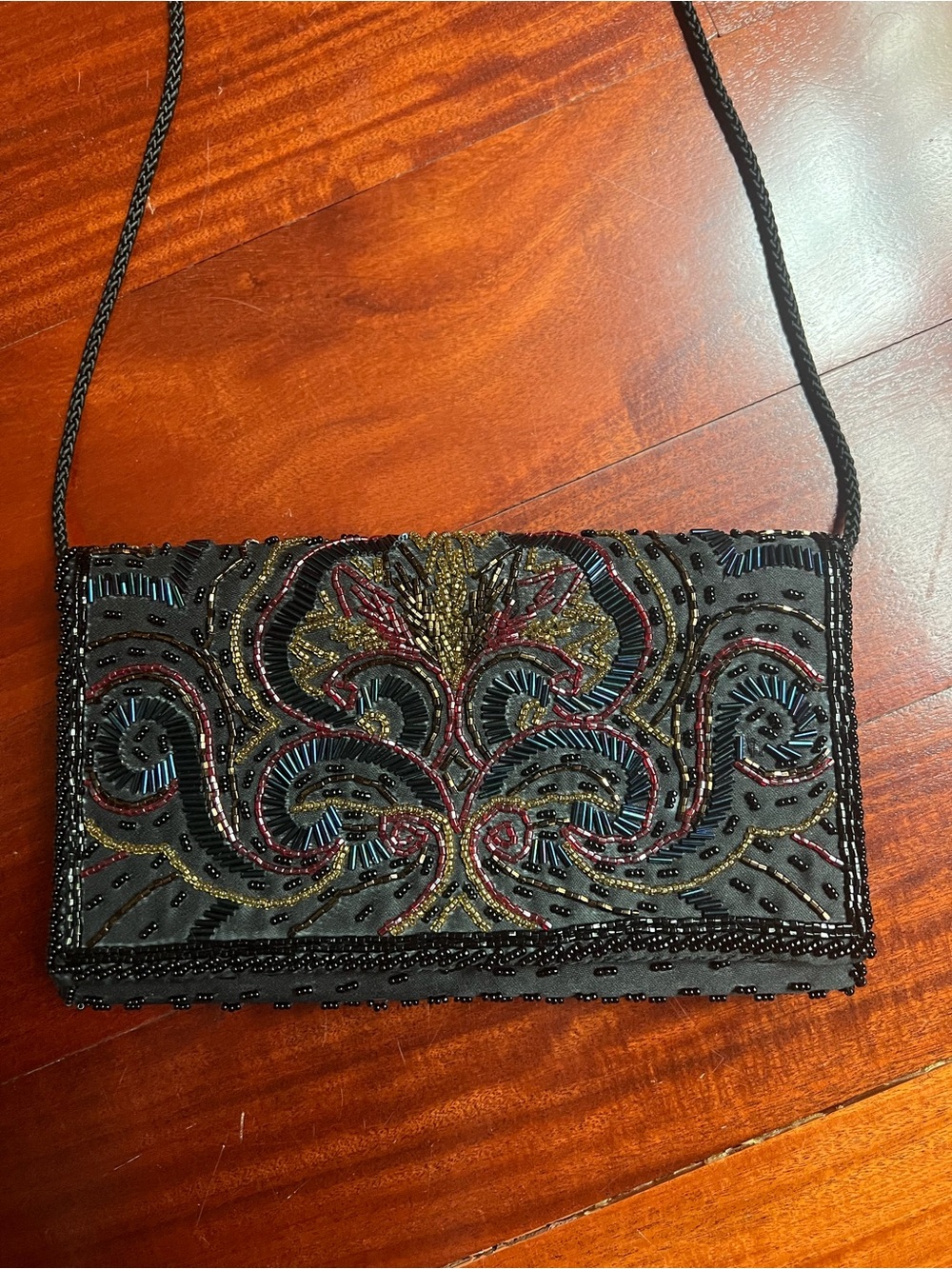 Vintage Embellished Black Beaded Evening Clutch
